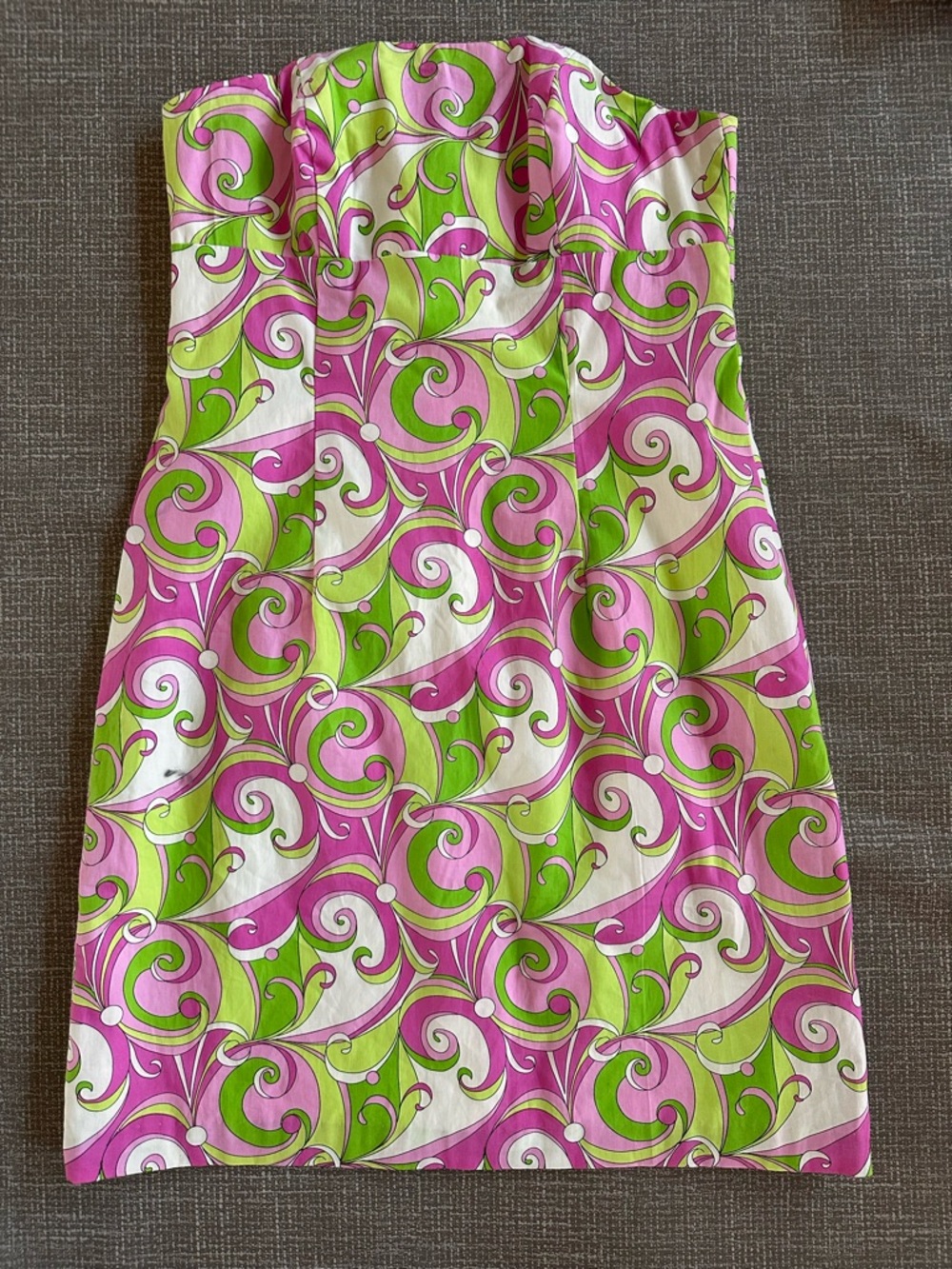 Melly‎ M Delray Beach Dress 4 Strapless Pink Green Mod Print Sheath USA